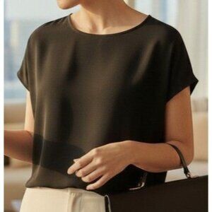 Black Short-Sleeve Loose Fit Blouse Womens Large By Sag Harbor Classix Vintage